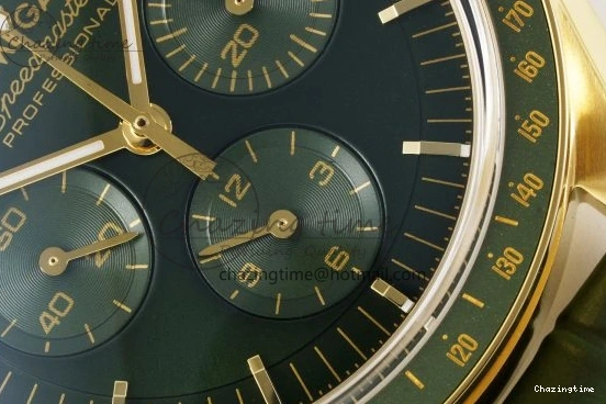 0404 Speedmaster Moonwatch in Moonshine Gold YG RMF Best Edition Green Dial on Green Leather Strap Manual Chrono EasyCare 7832